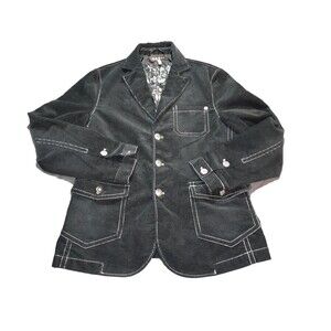 Vintage Y2k Twocé Contrast Stitch Black Corduroy Utility Blazer Jacket Size L